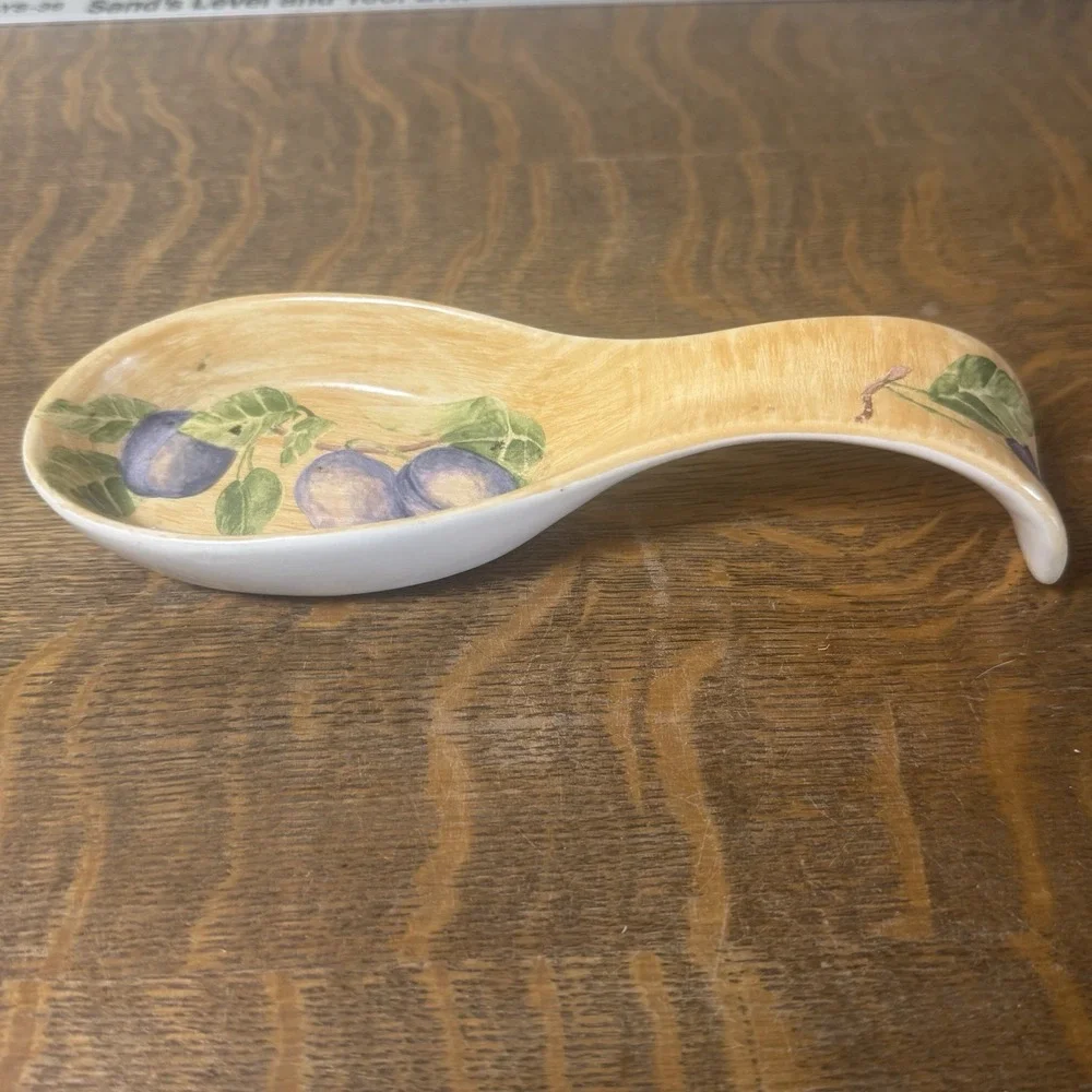Jay Import Company Hand Painted Ceramic Spoon Rest Plums Fruit Kitchen Decor